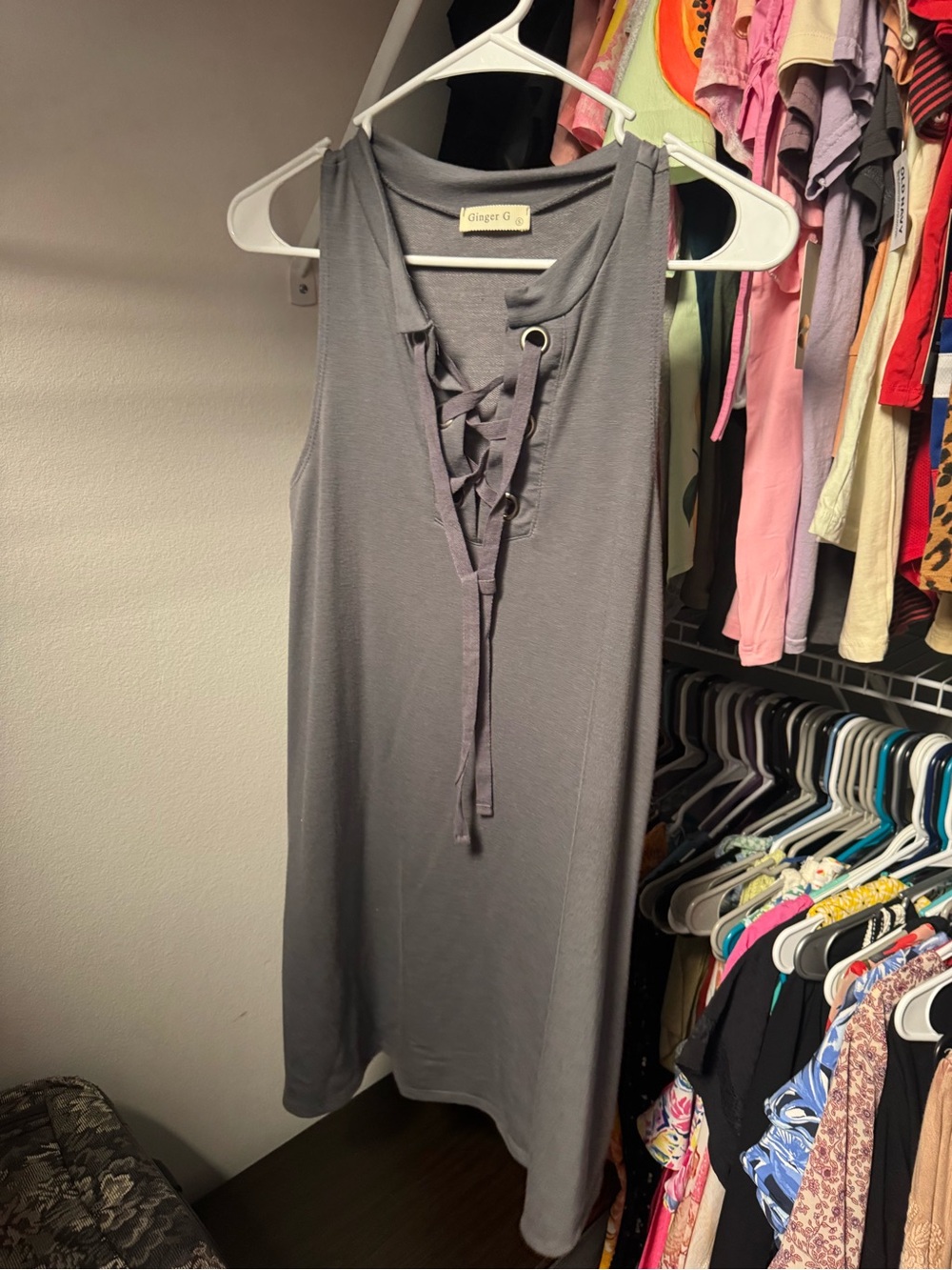 Ginger G Charcoal Gray Lace-Up Sleeveless Dress